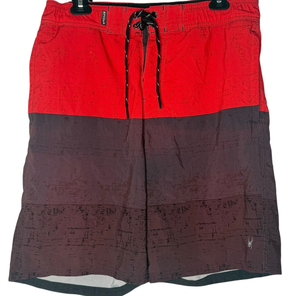 Spyder Swim Trunks Mens‎ L Red Color Block Board Shorts Quick Dry Surf UPF